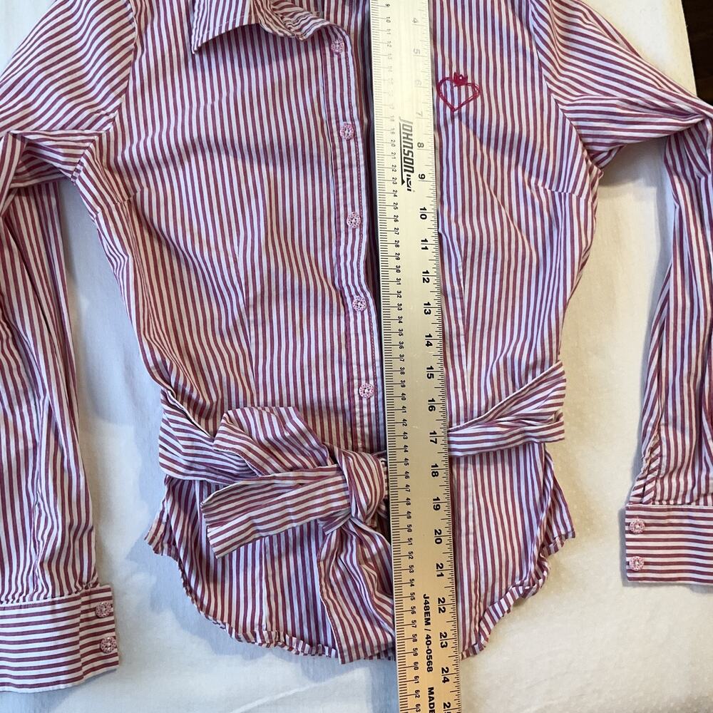 Princess Vera Wang Women Button Up Collar Shirt 3 Red Striped Bow Heart LongSlee - Picture 8 of 10
